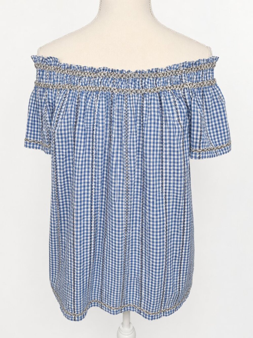 Max Studio Blue Gingham Off Shoulder Top Size L NWT - Picture 7 of 9